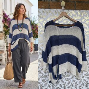 Alembika Asymmetrical Nautical Stripe Knit Top | Euro-Summer | Coastal Chic L